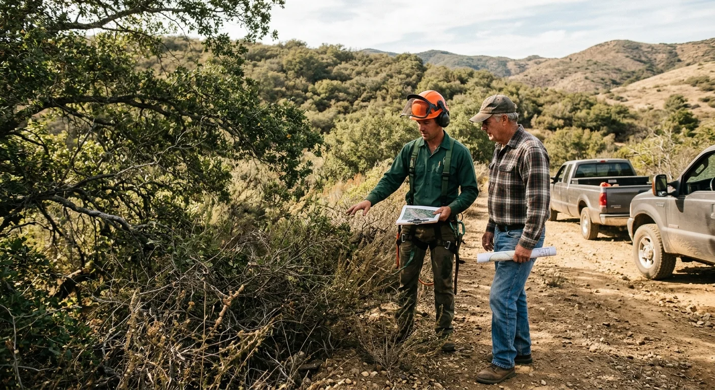 Rural San Diego property owner reviewing an overgrown private access road